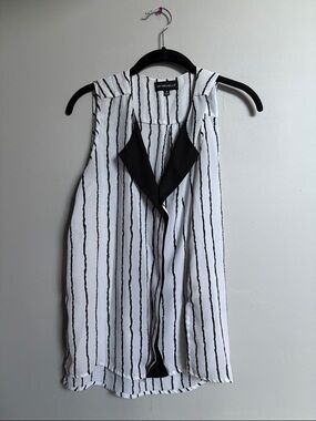 My Michelle White Sleeveless Striped Top with Black Trim